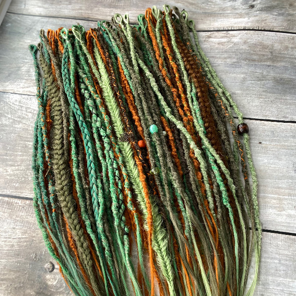 Ginger and green mix synthetic Dreads crochet Single ended dreadlocks Faux Locs Redheads Fake dreads extensions Orange dreadlocks