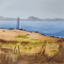 Lighthouse Painting Original Watercolor Art landscape Artwork 8 by 8 Lighthouse sunset art