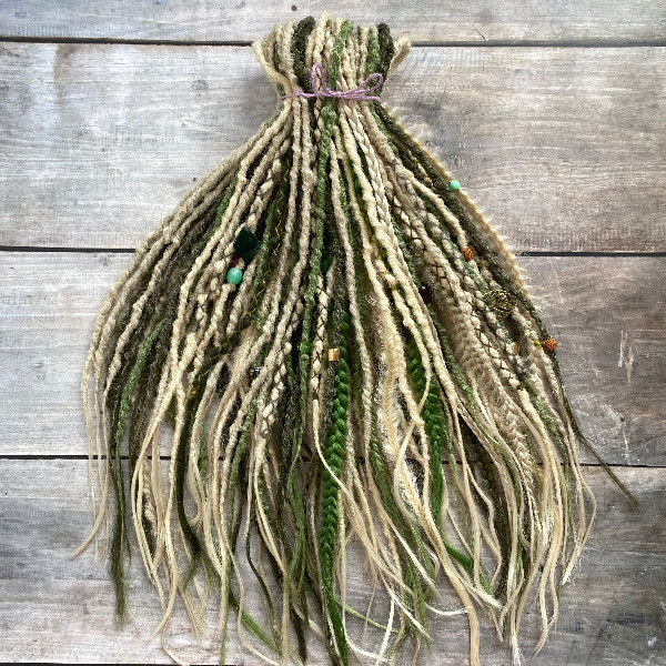 Blonde and olive forest green synthetic dreads Double ended dreads Faux Dreads extensions Fake dreadlocks
