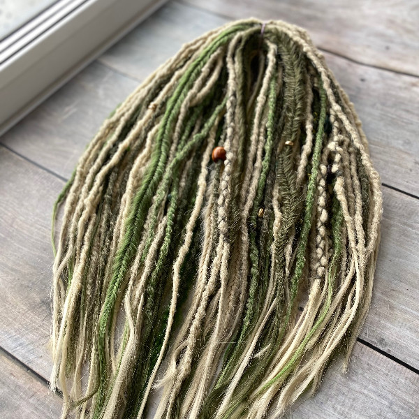 Blonde and olive forest green synthetic dreads Double ended dreads Faux Dreads extensions Fake dreadlocks Boho dreads