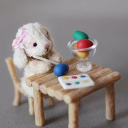 Miniature Easter bunny, Dollhouse miniature, art mini dolls, Unique gift for girl