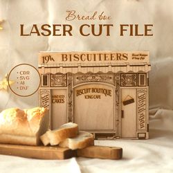 Wooden Bread box laser cut file, DIY model French Biscuit bar,  Kitchen decor. Vector download file 3mm