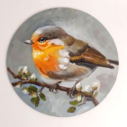 Robin painting original oil art forest bird painting
