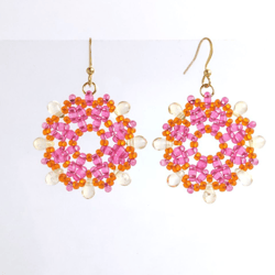 Pink yellow round earrings beaded earrings dangle earrings