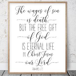 The Free Gift Of God Is Eternal Life Printable Wall Art, Romans 6:23, Nursery Prints, Kids Room Decor, Baby Shower Gifts
