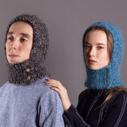 Mohair balaclava with buttons. Unisex. Turquoise blue color