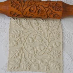 Rolling pin for cookie stamp cookie cutter , stamped with the oak leaves