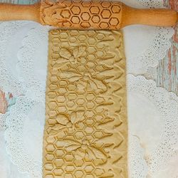 rolling pin for dough and clay, with bee pattern