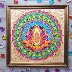 Stained glass Wish Fulfillment Mandala Lotus original painting Meditation art