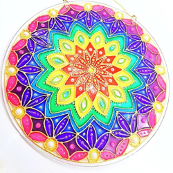 Suncatcher Stained Glass Mandala Rainbow Chakras healing Window hangings decor Painted ornament