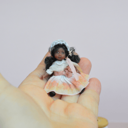 Miniature doll in 24th scales. Handmade doll toy. Miniature for dollhouse. Tiny collectible doll.