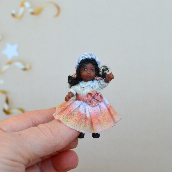 Tiny - collectible - doll - in - beige - dress -3