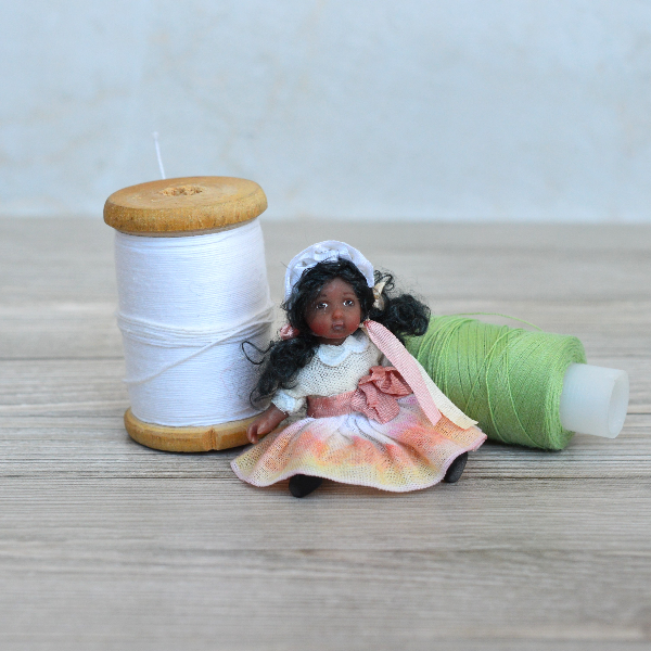 Tiny - collectible - doll - in - beige - dress -4