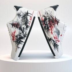custom sneakers AF1 unisex white black fashion inspire shoes handpainted personalized gifts design Japan wearable art