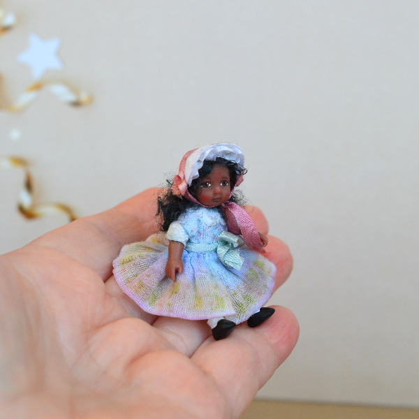Tiny -collectible- doll- in -blue - dress - 6