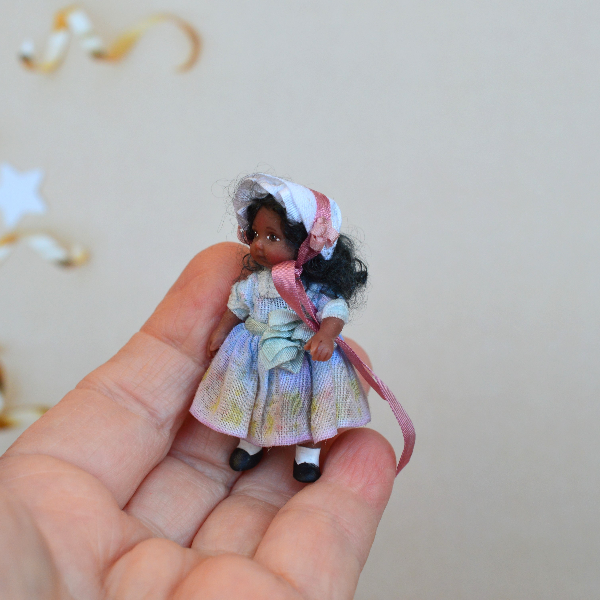 Tiny -collectible- doll- in -blue - dress - 8
