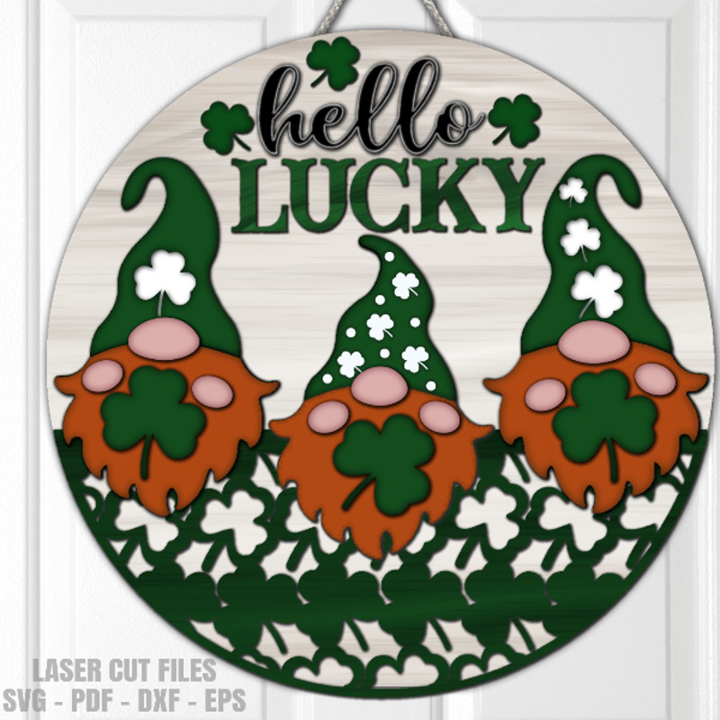 Shamrock Gnome Door Sign SVG - Laser Cut Files - Shamrock SVG Gnome SVG - St Patricks Day SVG - Shamrock Door Sign SVG - Glowforge Files