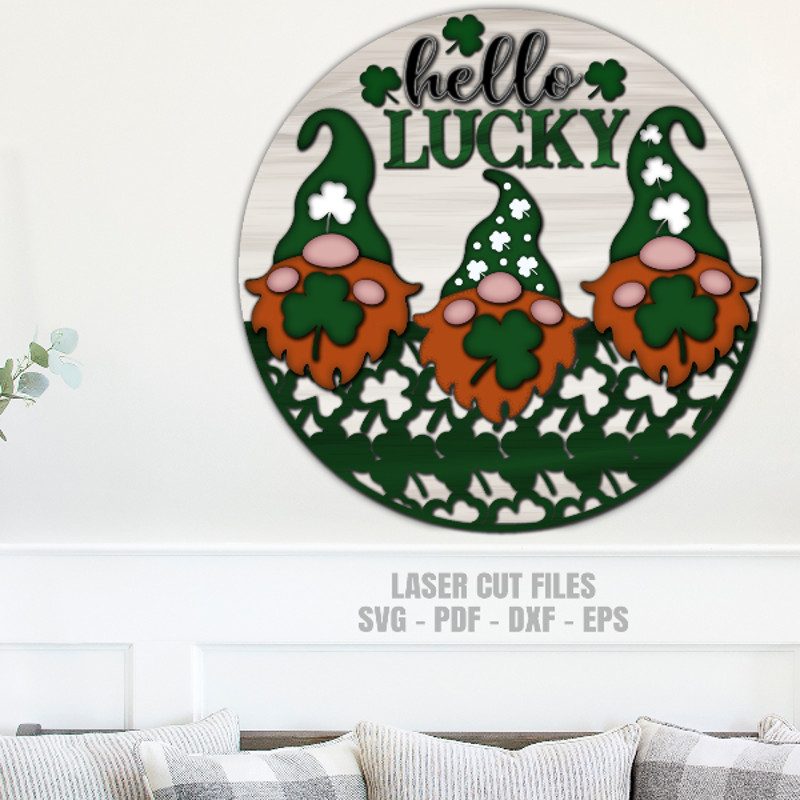 Shamrock SVG - Gnome Door Hanger SVG - Laser Cut Files - Shamrock SVG Gnome SVG - St Patricks Day SVG - Shamrock Door Sign SVG - Glowforge Files