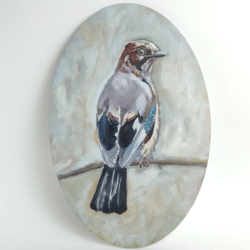 Jay painting original oil art forest bird painting