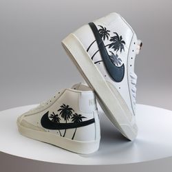 Black and White Palms custom sneakers luxury inspire customization shoes handpainted personalized gifts designer art