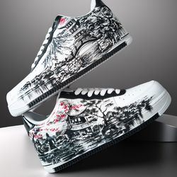 customization shoes AF1 men sneakers white black casual shoe handpainted personalized gifts design Japan wearable art