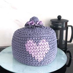 Tea warmer Kitchen desk decor Teapot cozy Tea cozy basket for teapot Valentin Day gift
