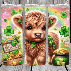 cute lucky baby highland cow 20oz hot / cold insulated stainless steel skinny tumbler with clear slide lock lid