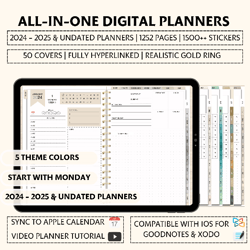 2024 – 2025 & Undated Digital Planners, 5 Theme Colors – Minimalist, Scandinavian, Vintage, Neutral, Retro