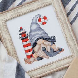 Cross stitch pattern - Gnome with lighthouse