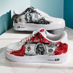custom shoes white black luxury inspire fashion sneakers handpainted Dollar personalized gift design wearable art AF1