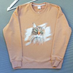 Cat's Portrait Hoodie or Sweatshirt, Custom hand painted sweater, Pet owner Gift for cat mom