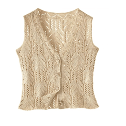 Lace vest with buttons, sleeveless, and V-neck