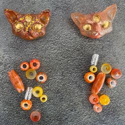 Three-eyed cat epoxy resin dread beads with mix dreadlock acrylic and metal beads, dread jewelry, dreadlock decoration