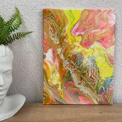 30*40 cm Modern Bohemian Wall art on Canvas, Fluid Acrylic Pour, Abstract Artwork, Colorful Painting, Fluid art