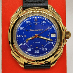 Vostok Komandirskie 2414 Gold & Blue 219181 New men's mechanical watch