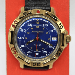 Vostok Komandirskie 2414 Gold & Blue 819181 Brand new Men's mechanical watch