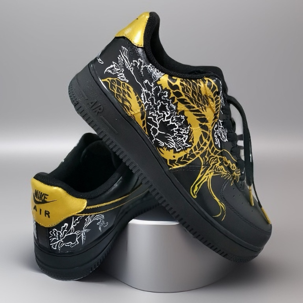 custom sneakers AF1 unisex black luxury inspire shoes customization handpainted personalized gifts wearable art snake 6.jpg