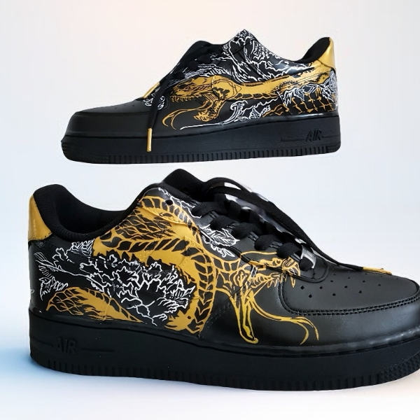 custom sneakers AF1 men black luxury buty inspire casual shoes handpainted personalized gifts snake art one of a kind .jpg