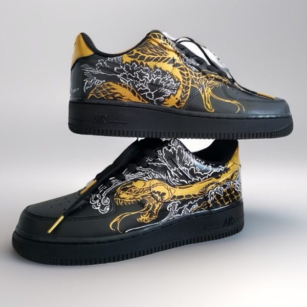 custom sneakers AF1 men black luxury buty inspire casual shoes handpainted personalized gifts snake art one of a kind 1.jpg