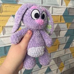 Handmade crochet toy - a small floppy 9-inch rabbit with long flexible ears. Perfect gift for children