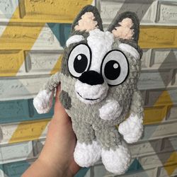 Handmade muffin small gray dog toy, 9 inches, perfect gift for kids. Adorable and cuddly, this toy is sure to bring joy