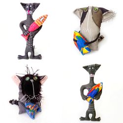 Artisan Handmade Cats: Whimsical Fabric Interior Toys, One-of-a-Kind Unique Art Dolls, Strange and Weird Fun Creations!
