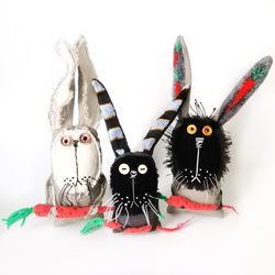 Unique Handmade Textile Art Bunnies - Charming One-of-a-Kind Creations. Shop our collection of eerie and whimsical dolls