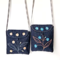 Boho Chic Handmade Small Denim Embroidered Crossbody Bags: Shoulder Purses - Unique Design and Quality Craftsmanship!