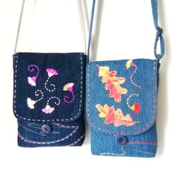 Handmade Small Denim Embroidered Bags for Women - Boho Shoulder Purses, Unique Designs, Stylish Handcrafted Accessories!