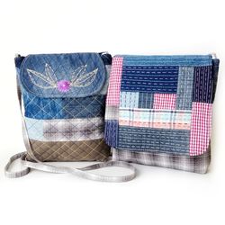 Handmade Denim Shoulder Hand Embroidered Bags for Women - Patchwork Crossbody Handbags: Unique Fabric Purses Handcrafted