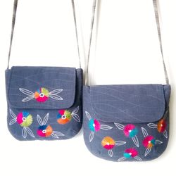 Handcrafted Small Embroidered Messenger Purses for Women - Handmade Fabric Mini Shoulder Bags: Stylish Floral Designs!