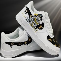 custom shoes men casual sneakers AF1 handpainted Scrooge, sexy, gift, white, black, inspire sneakerhead, wearable art