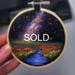 Embroidered and needle felted Space painting