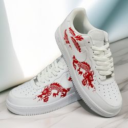 custom sneakers AF1 luxury unisex shoes handpainted sneakerhead dragon personalized gift white casual shoe wearable art